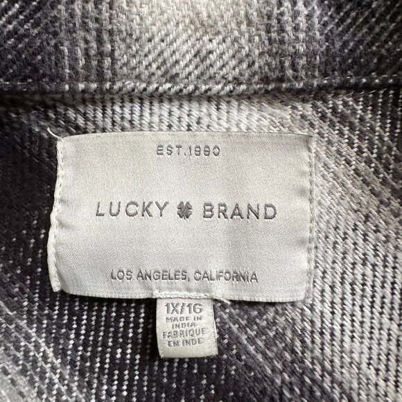 Lucky Brand Shirt Womens 1X Button Up Spread Collar Flannel Plaid Pockets Thick - Picture 3 of 11